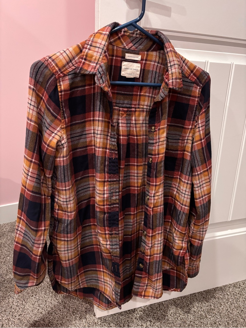 Plaid Flannel Shirt Jacket - Orange/Navy